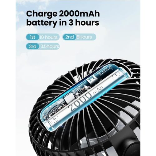 Gaiatop Mini Portable Stroller Fan, Battery Operated Small Clip on Fan, Detachable 3 Speed Rechargeable 360° Rotate Flexible Tripod Cooling Fan for Car Seat Crib Treadmill Travel Black - black