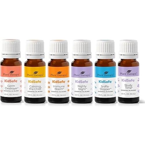 Plant Therapy KidSafe Essential Oil Starter Set for Focus, Calming, Sleep, Immune Support 100% Pure, 6 Undiluted Blends, Natural Aromatherapy, Therapeutic Grade 10 mL (1/3 oz)