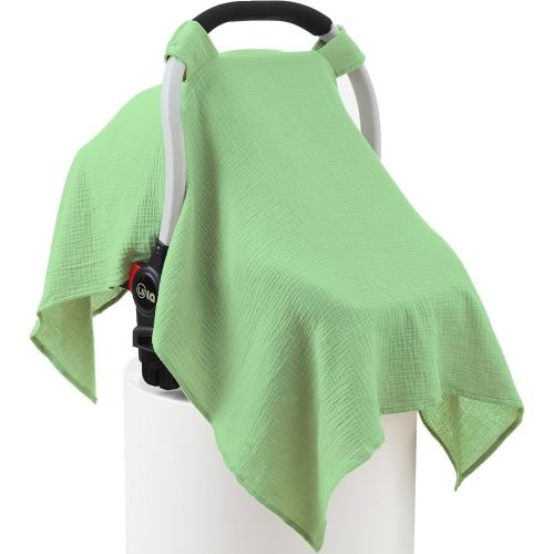 100% Muslin Cotton Car Seat Cover Baby, Carseat Canopy Cover, Universal Fit Stroller Covers for Boys and Girls (City Green)