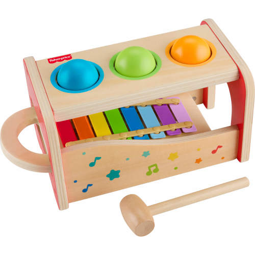 Fisher-Price Wooden Pound & Tap Bench Xylophone Musical Instrument Toy for Toddlers 18+ Months, 6 Pc