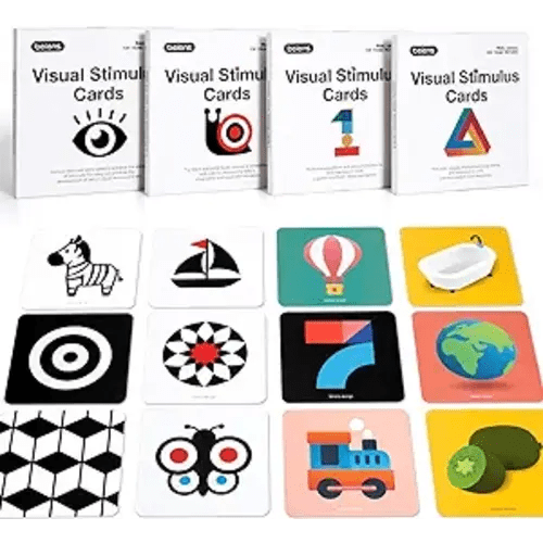 beiens High Contrast Baby Flashcard, 80 Pcs 160 Page Black White Colorful Visual Stimulation Learning Activity Card for Babies Ages 0-3-6-12-36 Months, 5.5'' x 5.5'' Newborn Infants Toys Gift - High Contrast Baby Cards