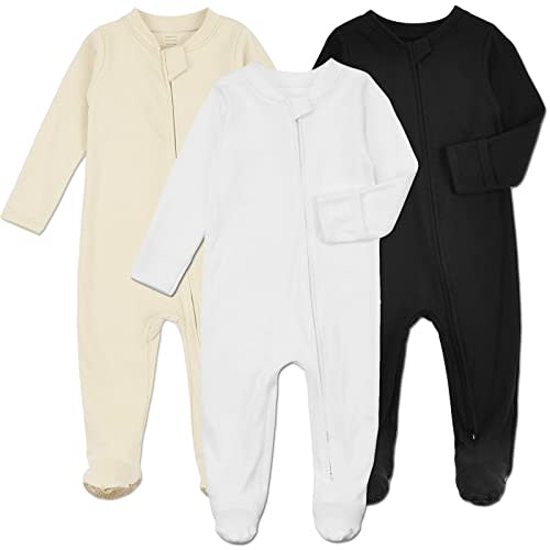 Aablexema Baby Footie Pajamas with Mittens - 3 Pcs Infant Girls Boys Footed Sleeper Newborn Cotton Sleepwear Outfits