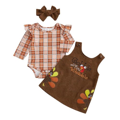 Adobabirl My First Halloween Baby Girl Outfit Pumpkin Ruffle Long Sleeve Romper Overall Dress Headband Cute Fall Clothes