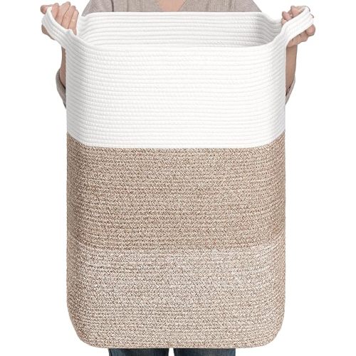 CLHMILY&Z 95L Laundry Basket Rectangular Brown Rope - 16x15x24 Inches - Dirty Clothes and Soft Storage Bin for Blankets, Toys, and Nursery Essentials