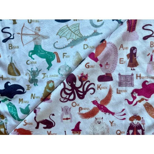 Blanket: MYTH and LEGEND Alphabet. Mythical minky lovey. Baby, toddler, child, or adult throw blanket. Baby shower gift. Fantasy home decor.
