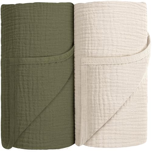 Susurration Muslin Swaddle Blanket Baby,100% Cotton Baby Receiving Blanket Soft Thin Baby Swaddle Blanket for Unisex Newborn 40x40in 2Pack (Dark Green)
