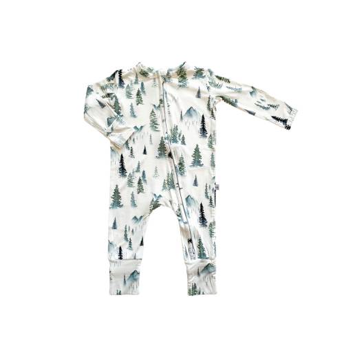 Green Forest Romper, Forest Green zipper, Forest pajamas, baby one piece, baby pajamas, bamboo baby outfit, bamboo jammies
