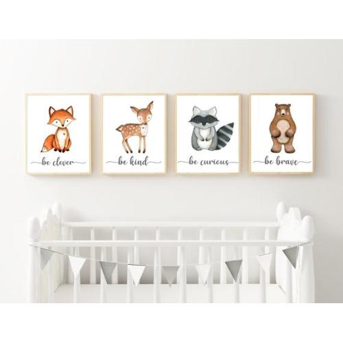 Set of 4 Woodland Nursery Prints,Boy Nursery, Boy Wall Art, Boy Woodland Nursery Decor ,Wall Art, Girl Nursery Prints, Woodland Print