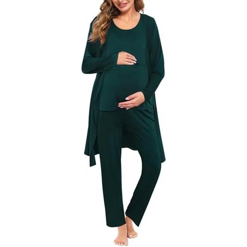 SWOMOG Maternity Nursing Robe Set 3 PCS Women Postpartum Pajamas Breastfeeding Labor Delivery Hospital Pregnancy Pjs
