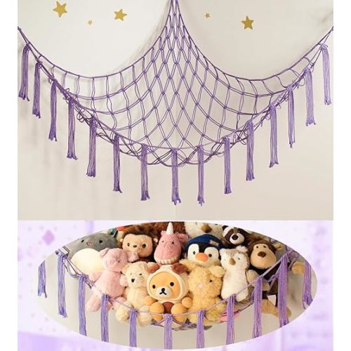 Stuffed Animal Storage Hammock Net - Toy Hammock Net for Stuffed Animals Corner - Hanging Stuff Animal Organizer Holder Large Size Baby Nursery Room Decor