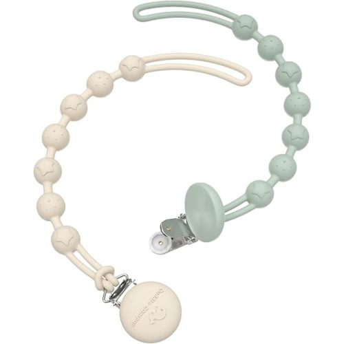 Cuddle Campus Silicone Pacifier Clip Holder with One Piece Design, Pack of 2 Soft Flexible Binky Clips with Texture for Baby Boy and Girl(0-6m)