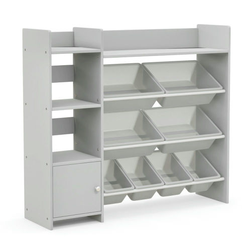 Canddidliike 4-Tier Kids Bookshelf and Toy Storage Rack with 8 Toy Organizer Bins-Grey, Toy Storage Organizer for Kids, Boys, Girls, Nursery