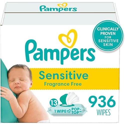 Pampers Baby Wipes, Sensitive Fragrance Free 13X Pop-Top, Hypoallergenic and Dermatologist-Tested, 936 Count