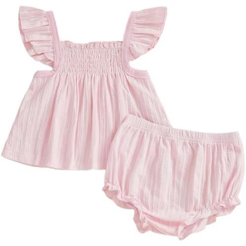 Mubineo Baby Girl Summer Clothes Cute Ruffle Tops Dress Shorts Outfits Set Infant Toddler Shrit Bloomers Princess Outfit