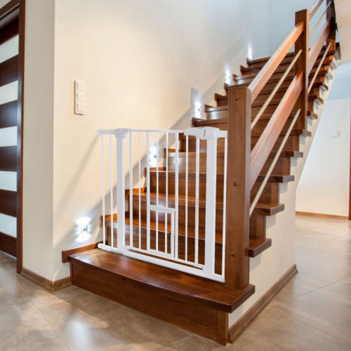 Tooca 30" Tall Auto Close Walk Thru Safety Gate with Pet Door & Reviews | Wayfair