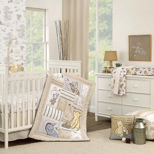 Disney Classic Pooh Hunny Fun with Piglet and Eeyore The Hundred Acre Woods Taupe 3 Piece Nursery Crib Bedding Set - Comforter, 100% Cotton Fitted Crib Sheet, and Crib Skirt — buybuy BABY