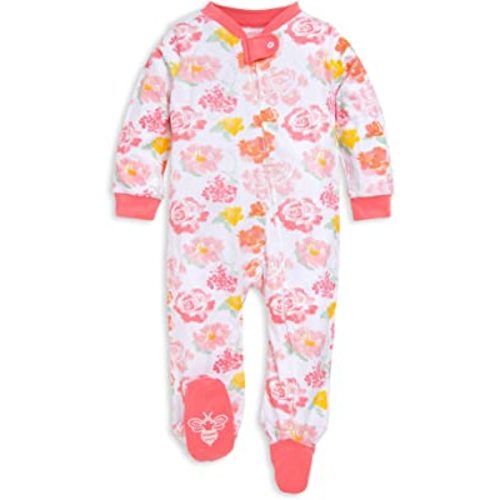 9 months: Burt's Bees Baby Baby Girl's Sleep and Play Pajamas, 100% Organic Cotton One-Piece Romper Jumpsuit Zip Front Pjs, Rosy Spring, 9 Months