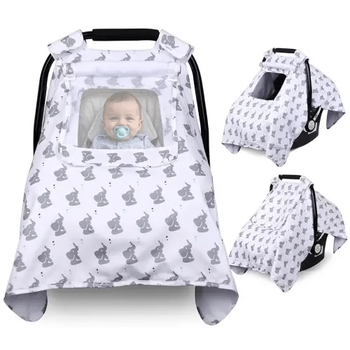 Car Seat Cover Baby, Carseat Covers Baby with 2 Layers Breathable Windows, Windproof Infant Car Seat Cover, Kick-Proof Baby Carrier Cover for Baby Boy Newborn Essentials