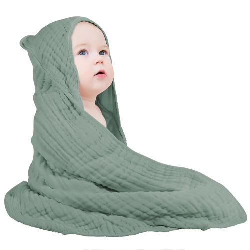Yoofoss Hooded Baby Towels for Newborn 100% Muslin Cotton Baby Bath Towel with Hood for Babies, Infant, Toddler and Kids, Large 32x32Inch, Soft and Absorbent Newborn Essential