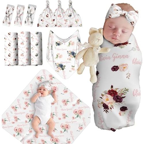 Personalized Baby Swaddle Blanket and Hat Set - Custom Baby Items with Name - Perfect for Girls & Boys