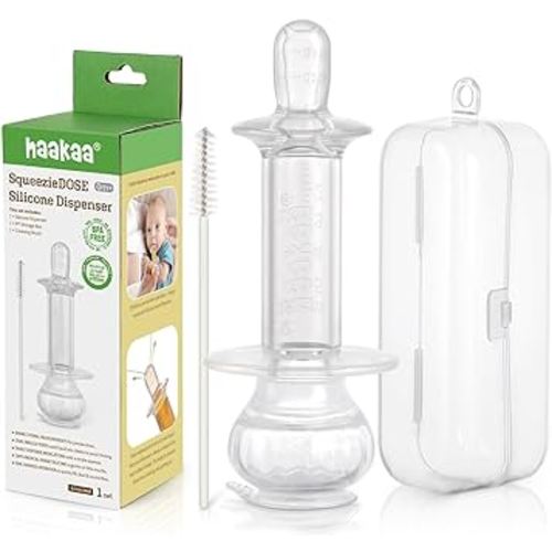 haakaa Baby Medicine Dispenser,Syringe for Liquid,Unique Silicone Ball Design, Dual-angled Ports,One-handed Operation,0 Months+