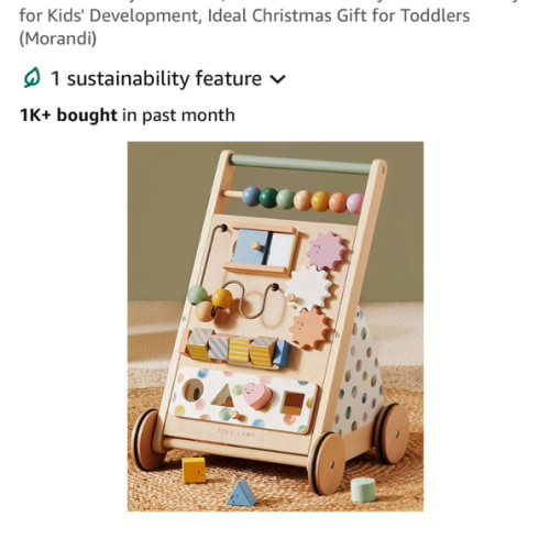 Tiny Land Wooden Baby Walker, Adjustable Speed Baby Push Walker for Boys and Girls, Montessori Activity Center Push Toy for Kids' Development, Ideal Christmas Gift for Toddlers (Morandi)