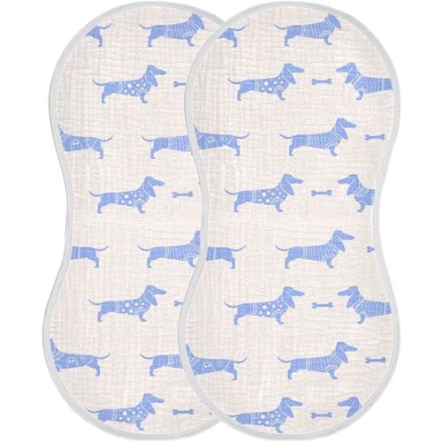 Cute Dachshund Dog and Bone Pattern Muslin Burp Cloths for Baby 2 Pack 100% Cotton Baby Washcloths Bibs for Boy Girl