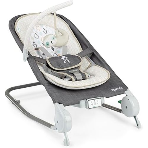 Ingenuity Gas Relief and Anti-Colic Baby Bouncer Seat and Rocker, Gentle Belly Message to Relax and Soothe Bellies, Instant Tummy Soother, 20 Songs and Melodies – Parker