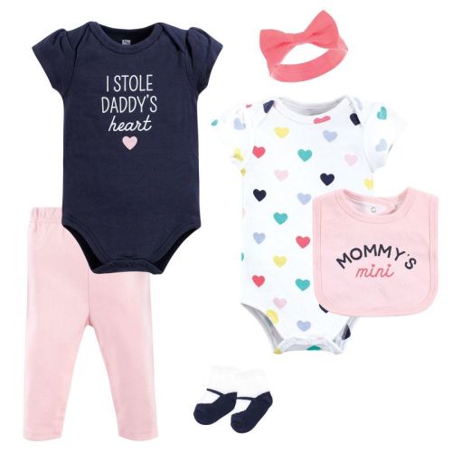 Hudson Baby Infant Girls Cotton Layette Set, Bold Mom Dad, 3-6 Months