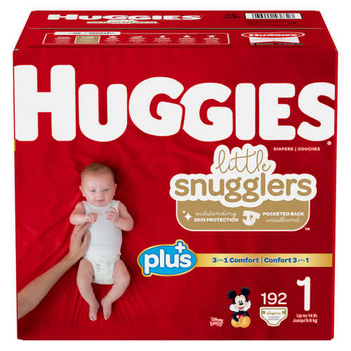 Huggies Plus Size 1 Diapers, 192 Count, Extra Absorbency, Hypoallergenic