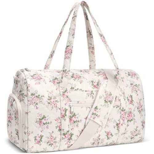 Gym Bag for Women, Cute Duffle Bag, Quilted Duffle Bag for Travel, Floral Duffle Bags, Weekend Bag with Zipper Pocket Dance Bag Organizer
