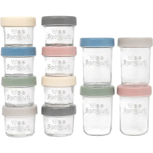 WeeSprout Glass Baby Food Storage Jars - 12 Set, 4 oz Baby Food Jars with Plastic Lids, Freezer Storage, Reusable Small Glass Ba