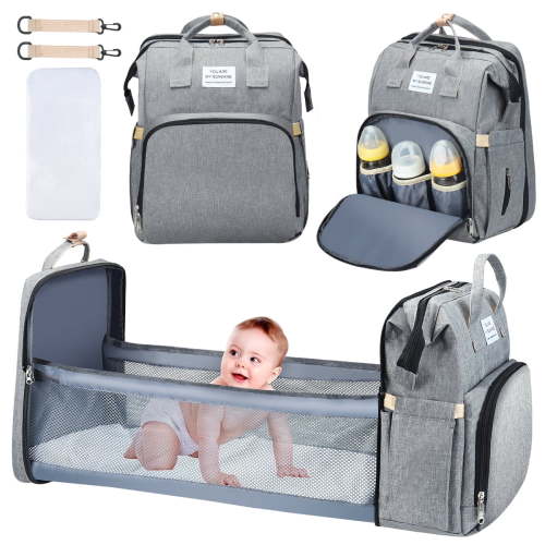 Diaper Bag Backpack, Novashion Multifunction 3 in 1 Waterproof Travel Back Pack, Baby Changing Bags with Changing Pad, Stroller Straps, Unisex, Grey