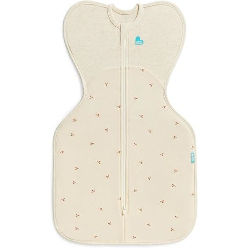 Love to Dream Swaddle Up, Small 3.5-6kg, Stage 1, 1.5 TOG, Fit Supports Good Sleep, Newborn Baby Swaddle Sack - Soft Stretch Cotton Fleece in Twigs Oatmeal - Arms Up Design for Safer, Better Sleep