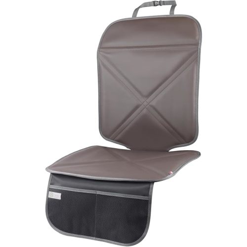 Car Seat Protector Leather Waterproof Child Safety Seat Protector Cover with Thick Pad and 2 Large Pockets Durable Kick Mat for All Auto Seat (Brown)