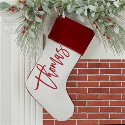 Scripty Name Personalized Burgundy Christmas Stockings