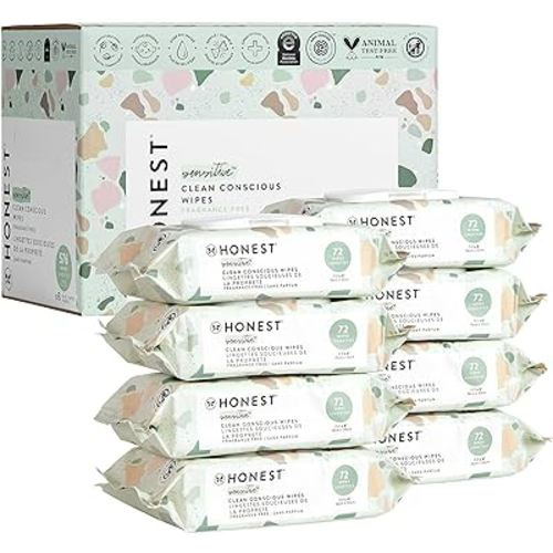 The Honest Company Clean Conscious Unscented Wipes | Over 99% Water, Compostable, Plant-Based, Baby Wipes | Hypoallergenic for Sensitive Skin, EWG Verified | Geo Mood, 576 Count