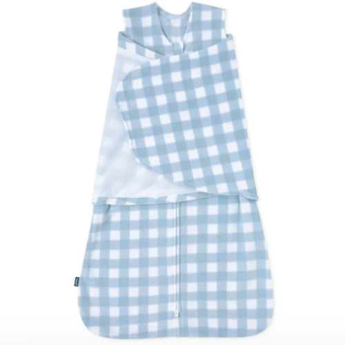 Blue Gingham Micro-Fleece Swaddle Newborn | HALO