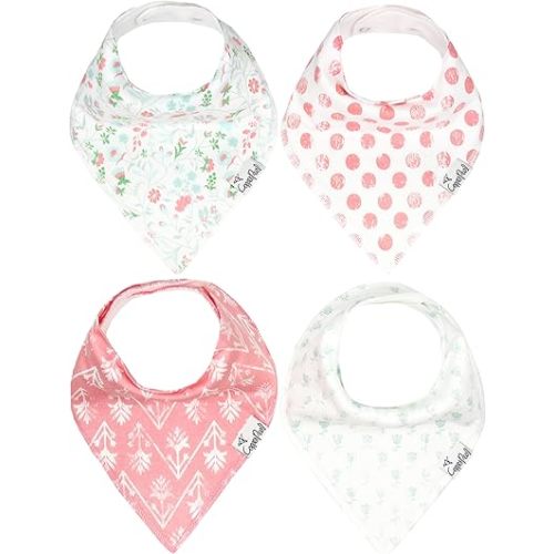 Copper Pearl Baby Bandana Bibs - 4 Pack Soft Cotton Baby Bibs for Drooling and Teething, Absorbent Drool Bibs for Baby Girl, Adjustable to Fit Newborns to Toddlers, Tons of Styles (Claire Set)