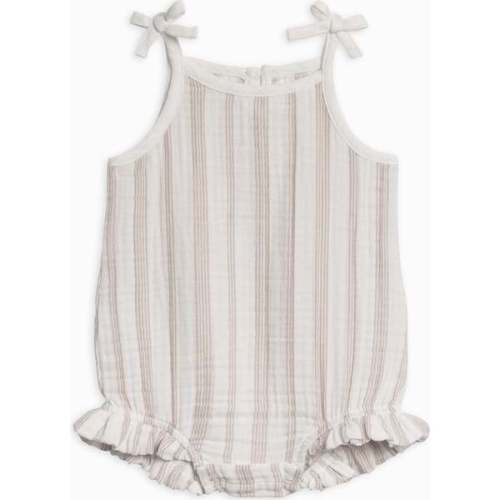 Ada Muslin Ruffle Tank Romper Enzo Stripe / Beige - Colored Organics | Maisonette