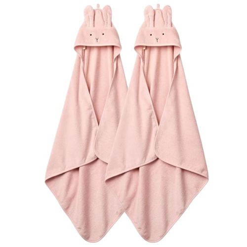 Hooded Baby Towels – 100% Organic Cotton Baby Bath Towels – Baby Girl Newborn Essentials - Super-Soft and Absorbent. (2-Pack Rabbit - Blush)