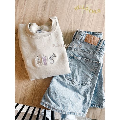 Pumping Mama Trio, Breastfeeding Nursing Embroidered Crewneck