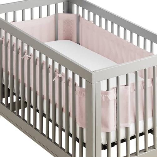 BreathableBaby Breathable Mesh Crib Liner – Deluxe Ruffle Collection – Blush – Fits Full-Size Four-Sided Slatted and Solid Back Cribs – Anti-Bumper