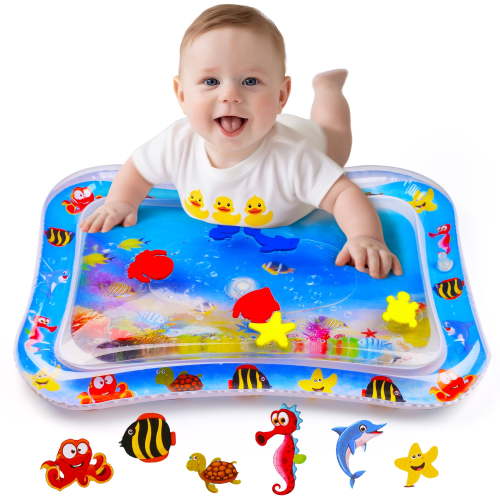 LotFancy Tummy Time Water Mat with Gift Box for Infants Toddlers Baby 3 Months+, 26x20 in