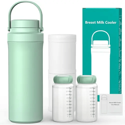 Portable Breast Milk Cooler Bottle, 360°Cooling Technology for 24 Hours, 600ml Larger Capacity Travel Breastmilk Chiller with 2pcs Baby Bottles, Storage Container for Breastmilk, BPA-Free
