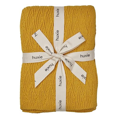 Knitted Organic Cotton Baby Blanket- Swaddle Blanket, 30" x 40" Soft Receiving Blanket for Newborn (Waves-Yellow)