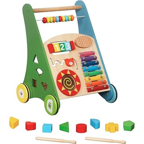 Wooden Baby Walker Baby Push Learning Walker for Toddlers Boys and Girls – with Multiple Activity Center – Updated with Speed Control Feature - Birthday Gift-Baby Toys – Kids’ Activity