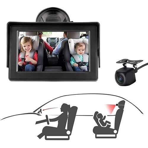 Baby Car Mirror, Baby Car Seat Mirror Camera Monitored Mirror 4.3'' HD Night Vision with Wide View Angle, Aimed at Baby,Mirror for Baby Car Seat Rear Facing
