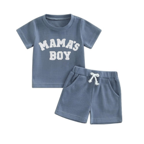 Kupretty Toddler Baby Boy Summer Clothes Embroiderey Waffle Knit Short Sleeve T-Shirt Tees + Casual Shorts Cute Clothing Set