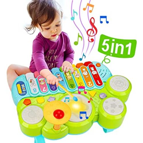 Baby Musical Toys 3 in 1 Piano Keyboard Xylophone Drum Set for 1 Year Old Girls Boys Toys Age 2 Music Instrument Learning Toys for Toddlers 1-3 Easter Gifts Infant Baby Toys 6 9 12 18 24 Month Old